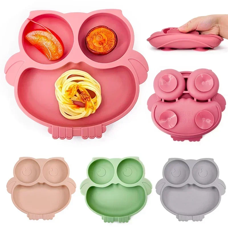 Silicone Prato de Jantar para Bebês, BPA Free, Cute Owl, Crianças Pratos, Placas de sucção para crianças, Treinamento Alimentação Otário Bowl