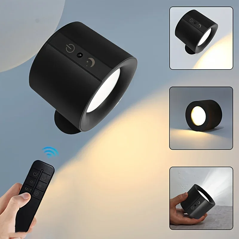 LED Touch Wall Lamp 360° Rotatable Wireless Spotlight Rechargeable With Remote Control For Bedroom Living Room Reading Lighting