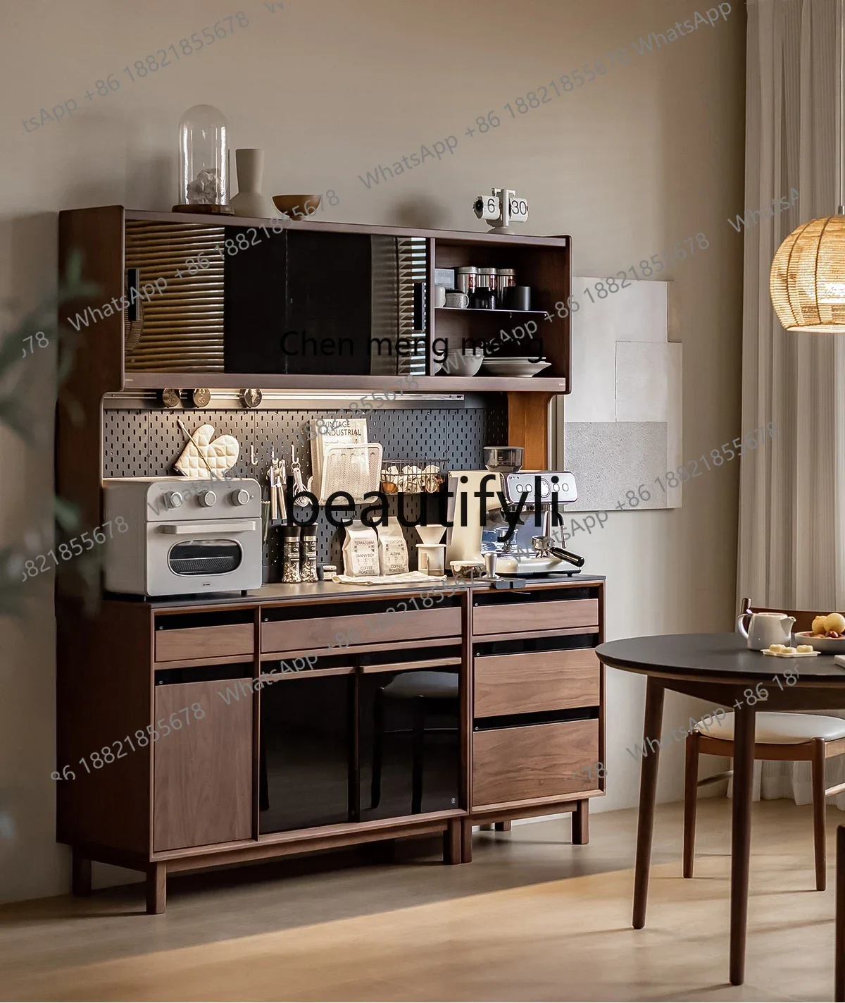 

N178 side cabinet is a retro black walnut integrated wall storage cabinet, and the household multi-functional storage high cabin