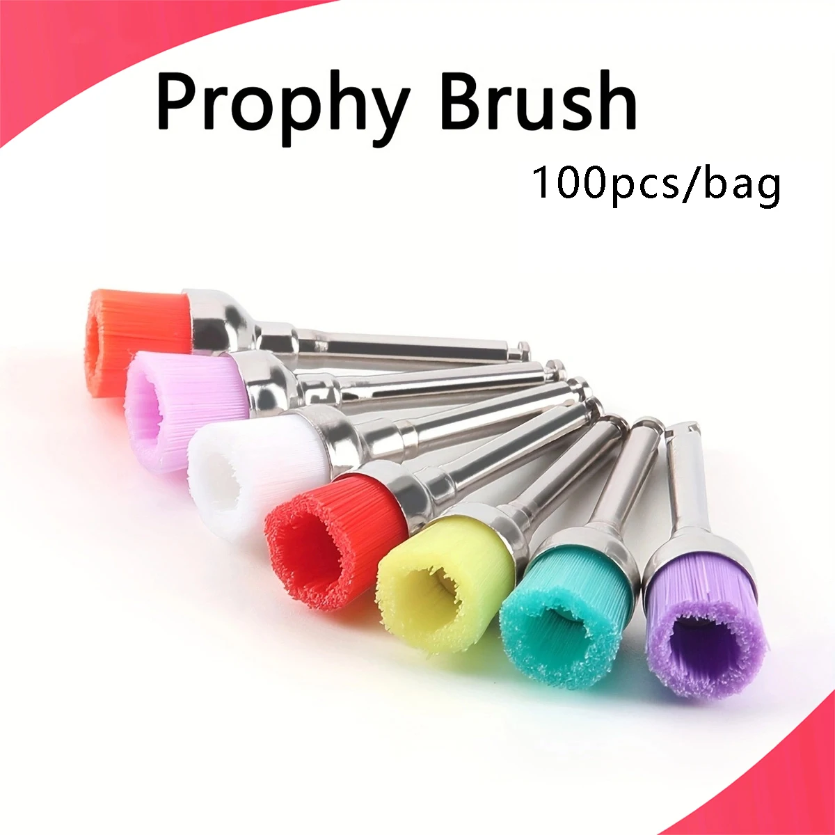 100pcs/Box Dental Colorful Nylon Polishing Brushes Bristle Bowl Prophy Prophylaxis Brush for Contra Angle Handpiece RA2.35mm
