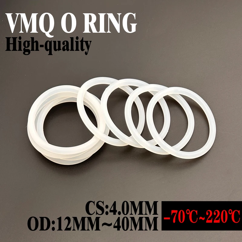 

50Pcs Silicone Ring Gaskets Thickness 4mm OD 12~40mm VMQ White Food Grade Waterproof Washer Rubber Silicone Gasket Rubber O-Ring