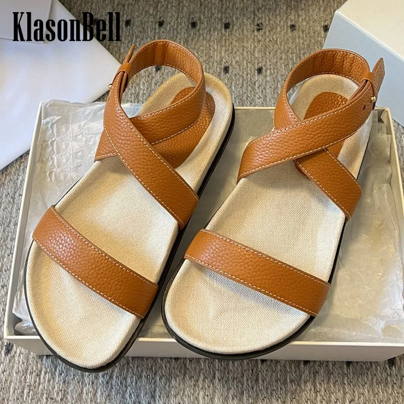 

3.28 KlasonBell Fashion Genuine Leather Cross-Criss Strap Flat Sole Beach Casual Sandals Women's