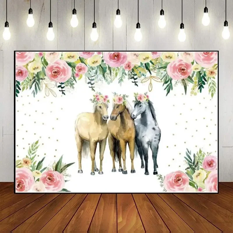 

Horse Party Custom Birthday Backdrop Background Saddle Up Decoration Western Photo Pink Photography Backdrops Farm Baby Shower