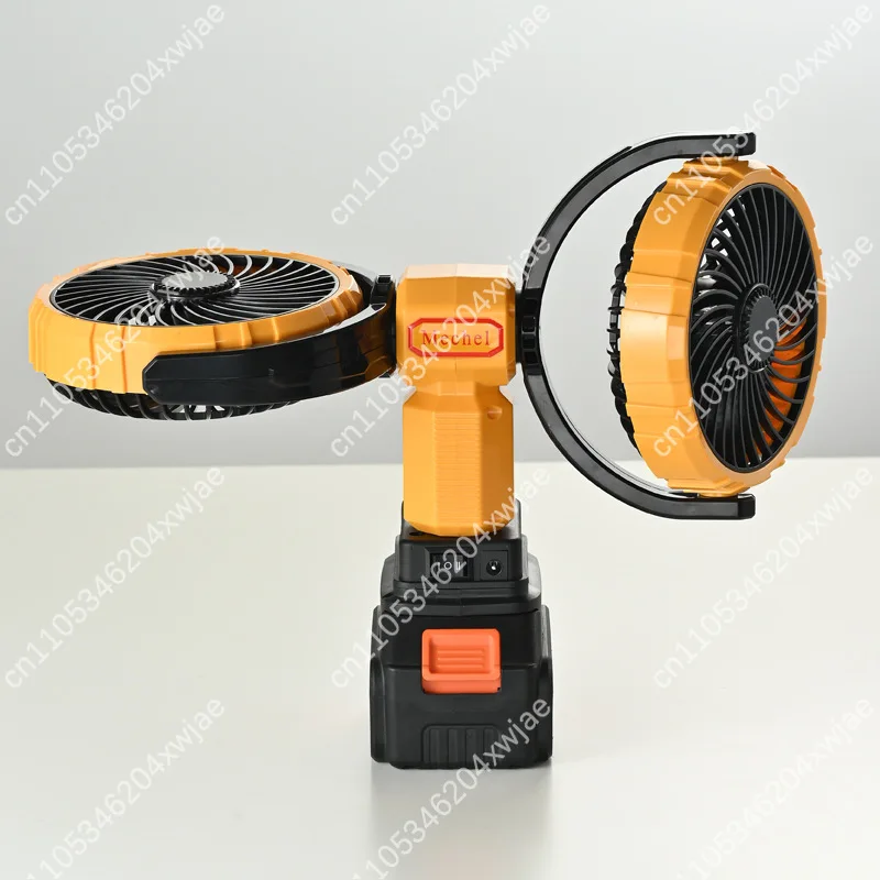 Ventilador portátil para acampar al aire libre con cabezales duales, recargable, giratorio, alta potencia eólica, batería de larga duración