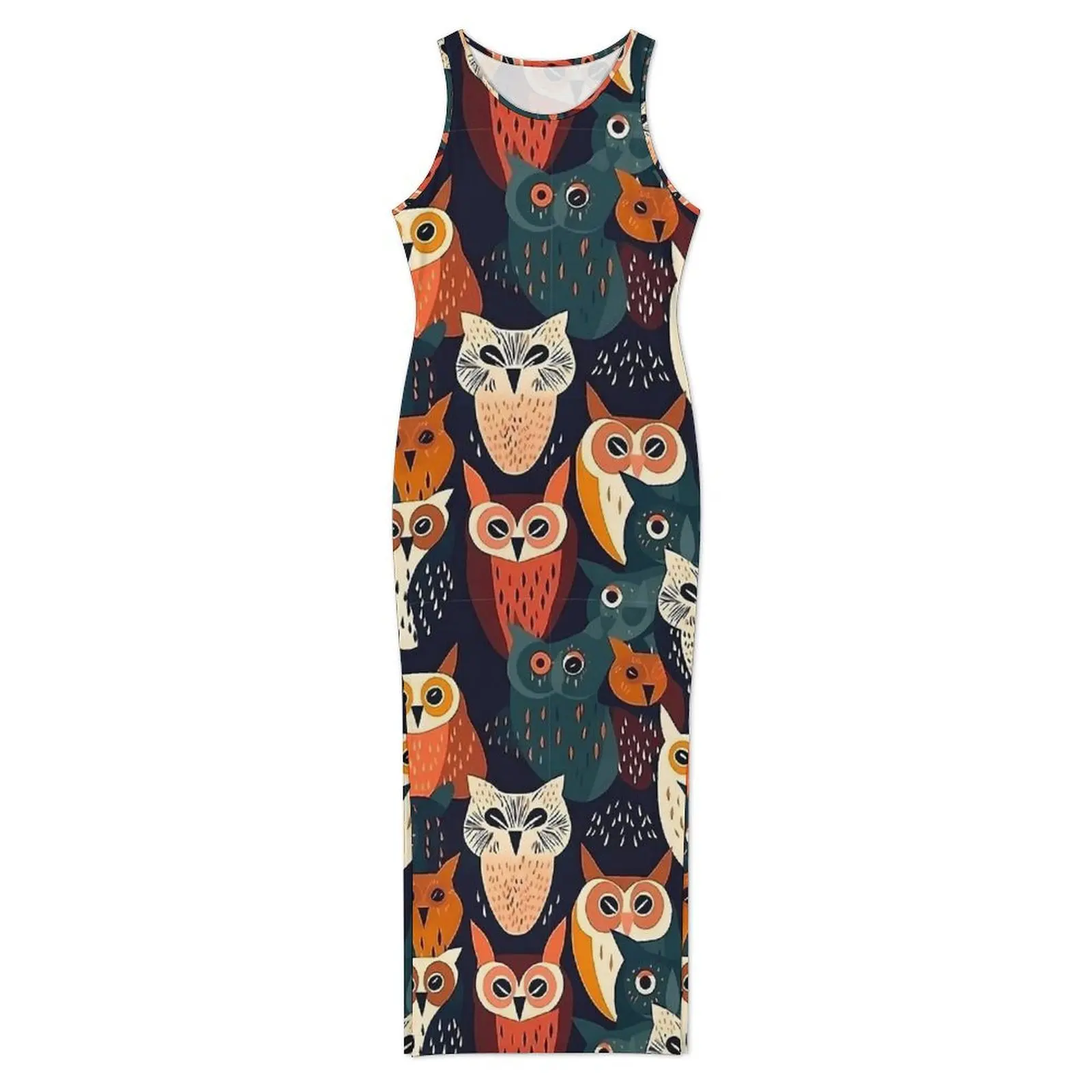 Abito aderente con gufo audace artistico Abito estivo con stampa animalier Club Party Maxi abiti Donna Abito senza maniche di design alla moda Taglia grande 3XL 4XL