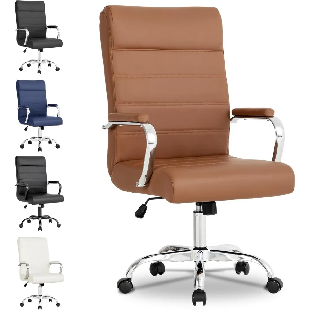 Modern Leather High-Back Ergonomic Office Chair with Adjustable Height for Conference Room and Home Office