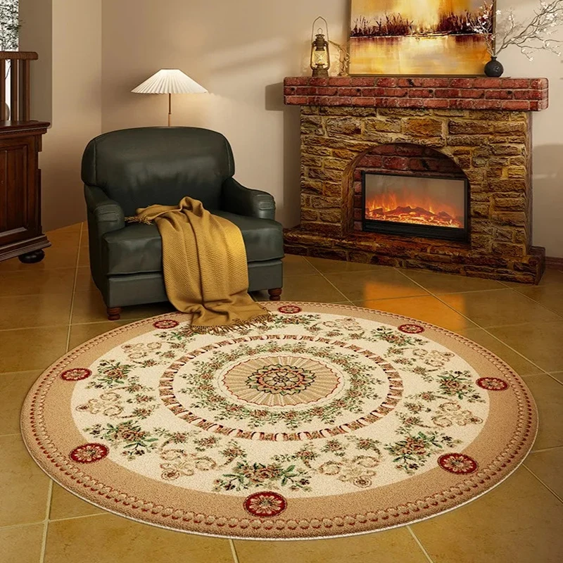 Round Rug with Vintage Floral & Scroll Patterns – Elegant European Style Soft Durable Floor Decor in Multi-Color