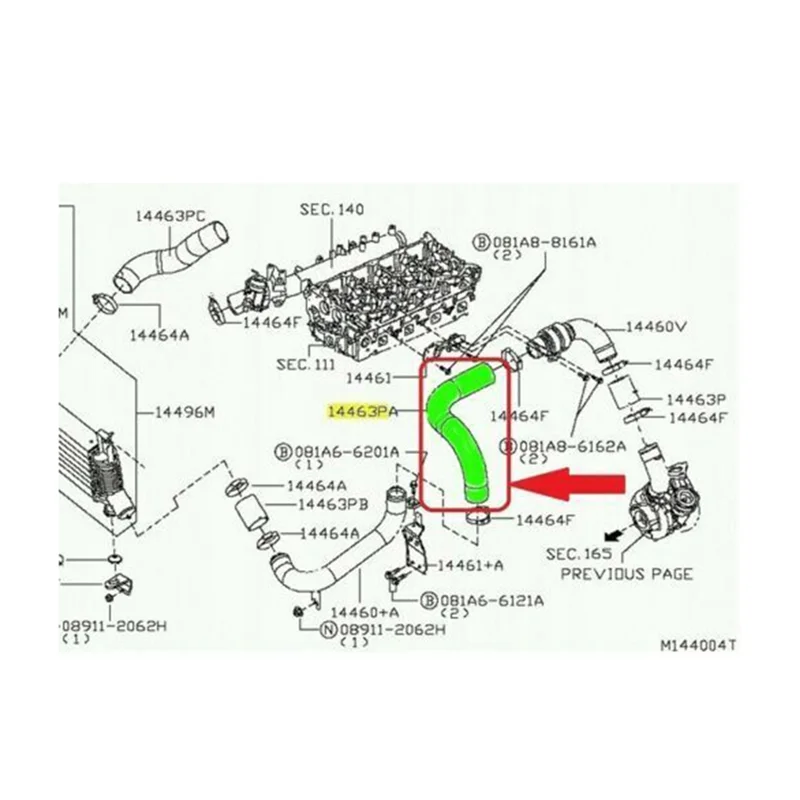 Ac29-インタークーラーパイプターボホース日産ナバラ NP300 D22 D40 2.5 DCI 14463EB71A 14463EC01A 部品アクセサリー