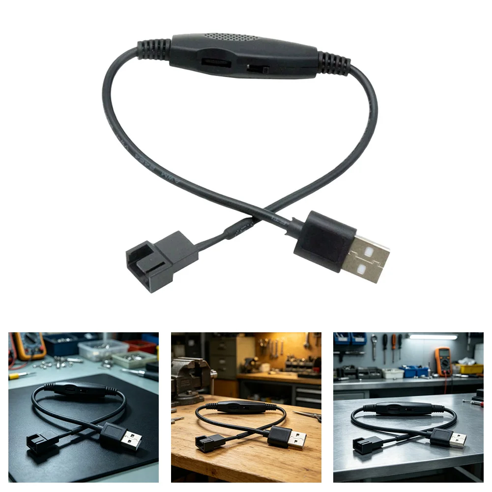USB to 4-Pin Fan Adapter Cable Set 2 pcs with 5V to 12V Voltage Step-Up and Integrated Power Switch for Standard Fans