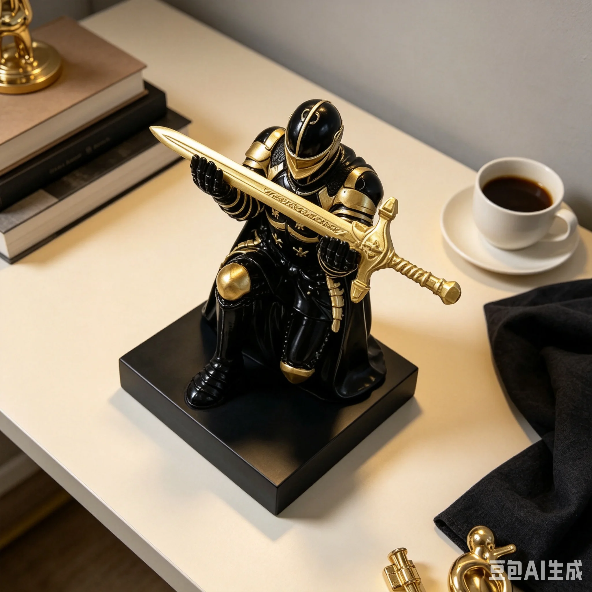 Medieval Kneeling Warrior Pen Holder Knight Figurine Resin Statue for Desktop Storage Home Office Decor Creative Gift