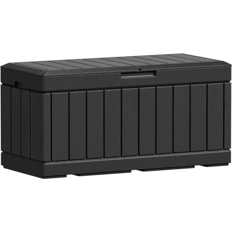 82 Gallon Resin Deck Box Large Pool Supplies, Weatherproof and UV Resistant, Lockable, Black