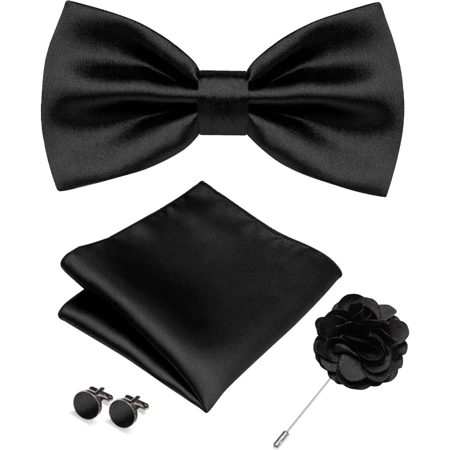 Elegant Solid Color Bow Tie and Pocket Square with Lapel Pin Cufflinks Set for Formal Events Business Meetings and Wedding Atti