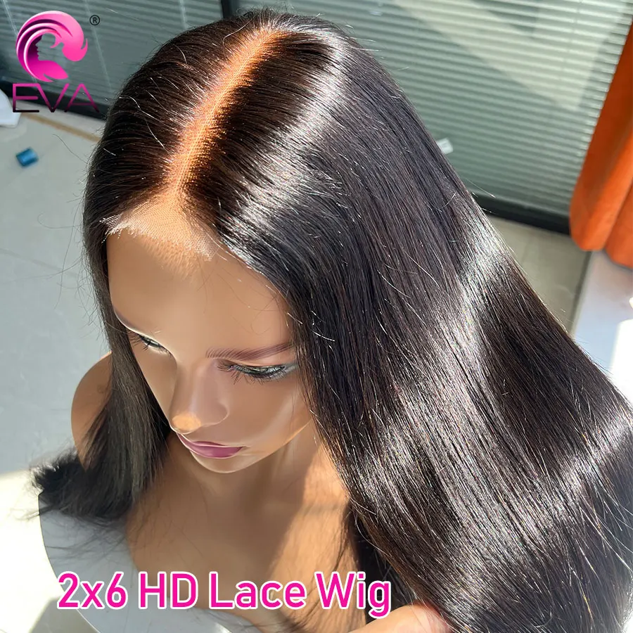 Eva Hair 2x6 Invisible HD Lace Wig Silky Straight Pre Plucked Human Hair Wig Glueless Wig Ready Wear 6inch Deep Part Closure Wig