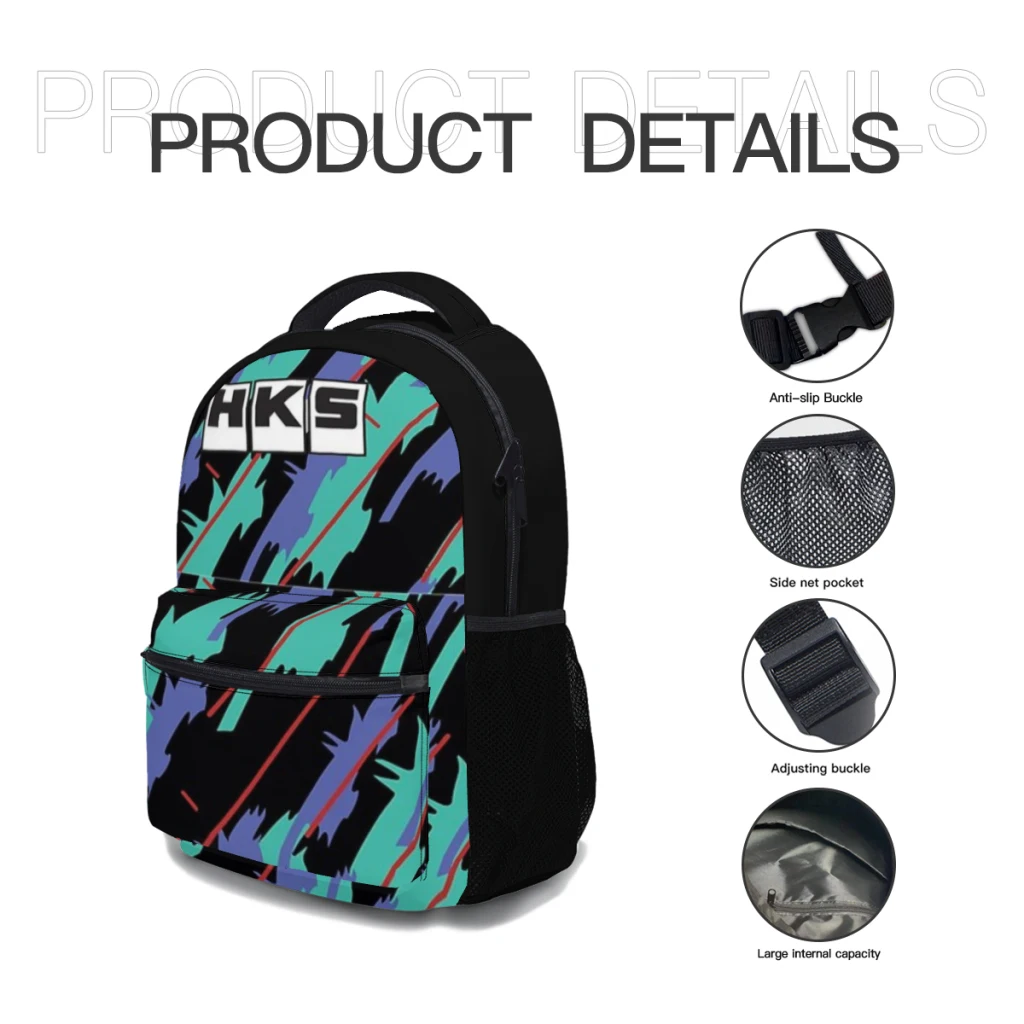 HKS Retro Pattern Versatile Backpack Large Capacity Waterproof Backpack Washable Computer Bag Unisex