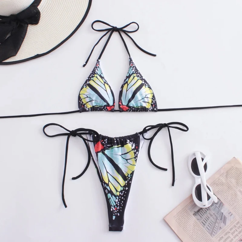 Unique Two-piece Bikini Stylish Sexy Swimsuit Printed Straps Backless Swimsuit