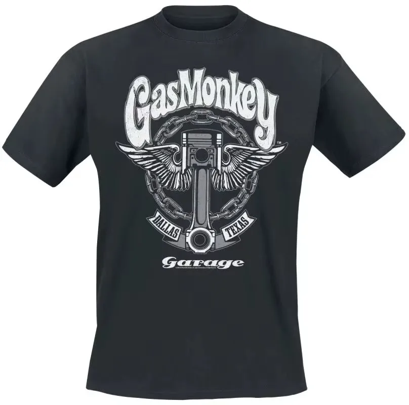 Retro Wing Piston Chain Gas Monkey Graphic Tee Cotton Men Women T-Shirt Outdoor Workout Top