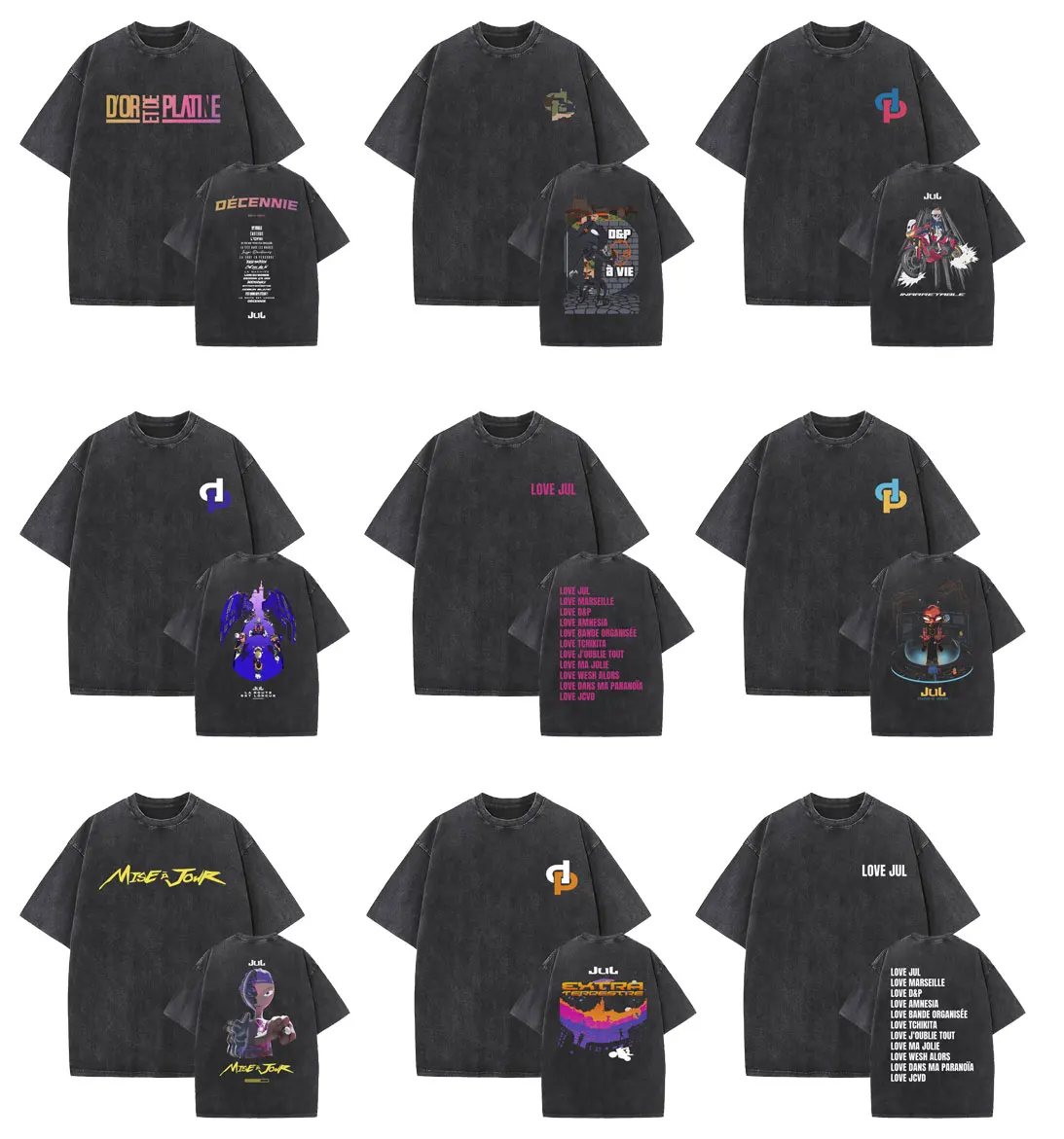 

Washed Vintage France Rapper Jul Music Album Tshirt Men Women Clothing Fashion Hip Hop Oversized Streetwear Male Casual T-shirt