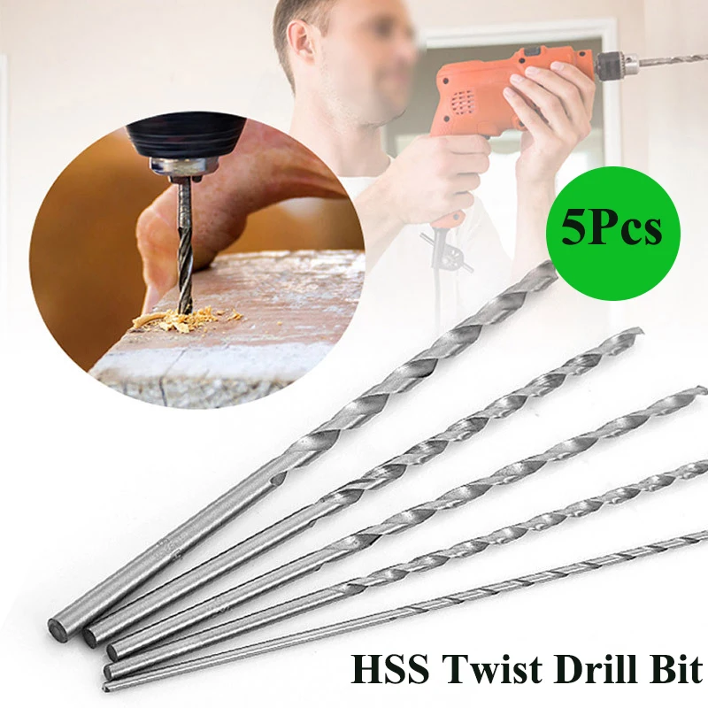 

5Pcs 150mm Extra-Long HSS Straight Shank Twist Drill Bit Set for Metal/Wood/DIY 〔2025E〕