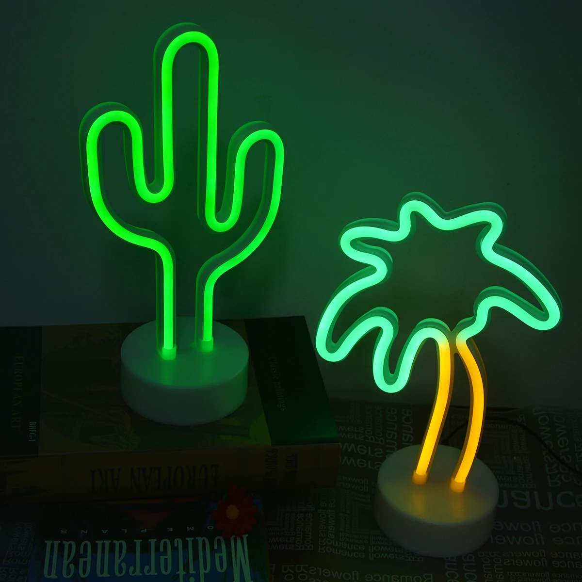 5V Ramadan Decoration 2024 Flamingo Cactus Coconut tree Desktop Decorative Neon Led Night Lights for Happy Birthday Party Decor