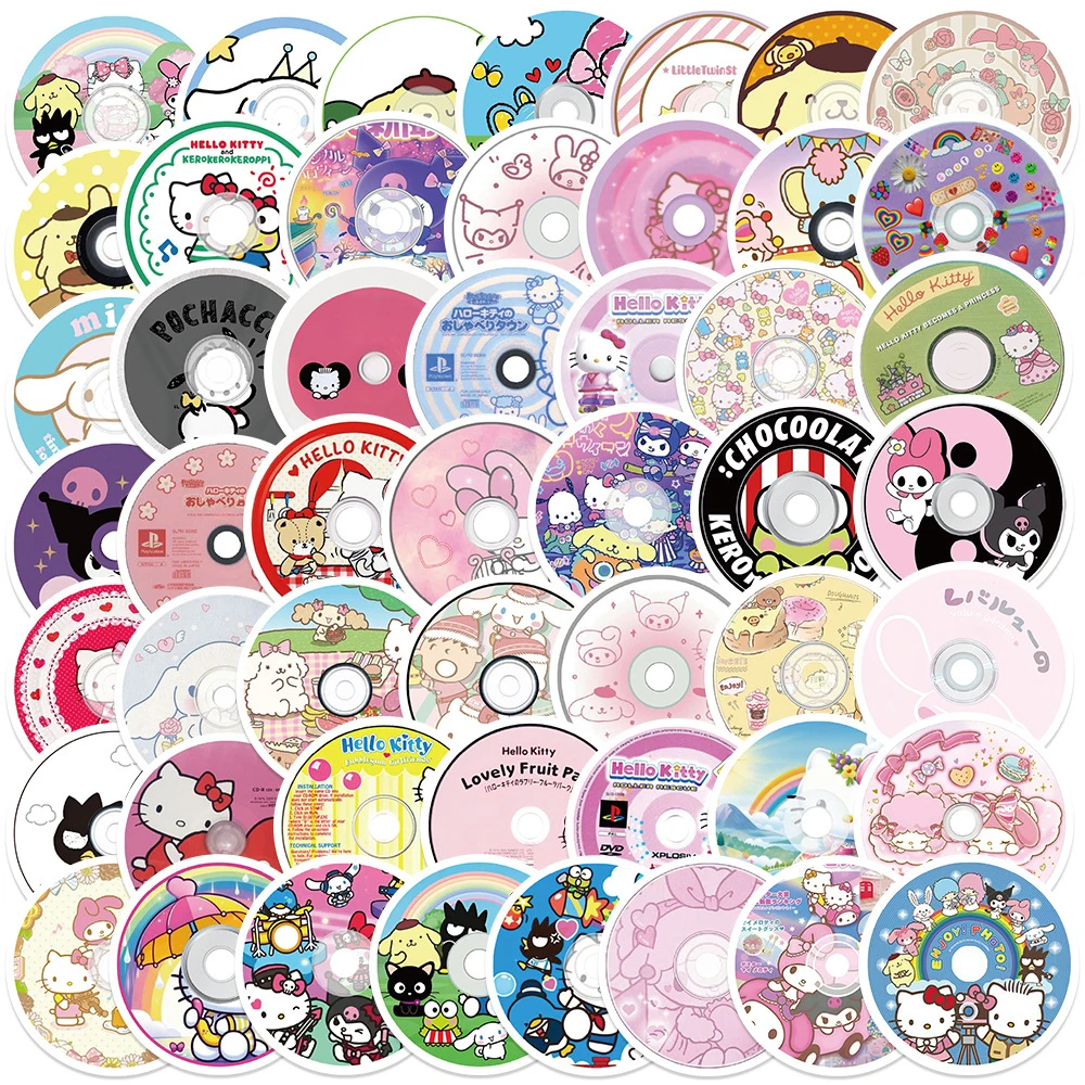 10/30/50pcs Aesthetic Sanrio CD Record Stickers Laptop Notebook Phone Cute Cartoon Graffiti Sticekr Decals for Kid Birthday Gift