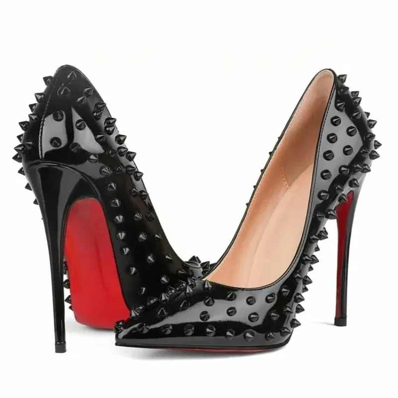 Quality Women's Shoes New Rivets Studded Stiletto Pumps Fashion Sexy Pointed Toe High Heels Plus Size Women Wedding Shoe Zapatos