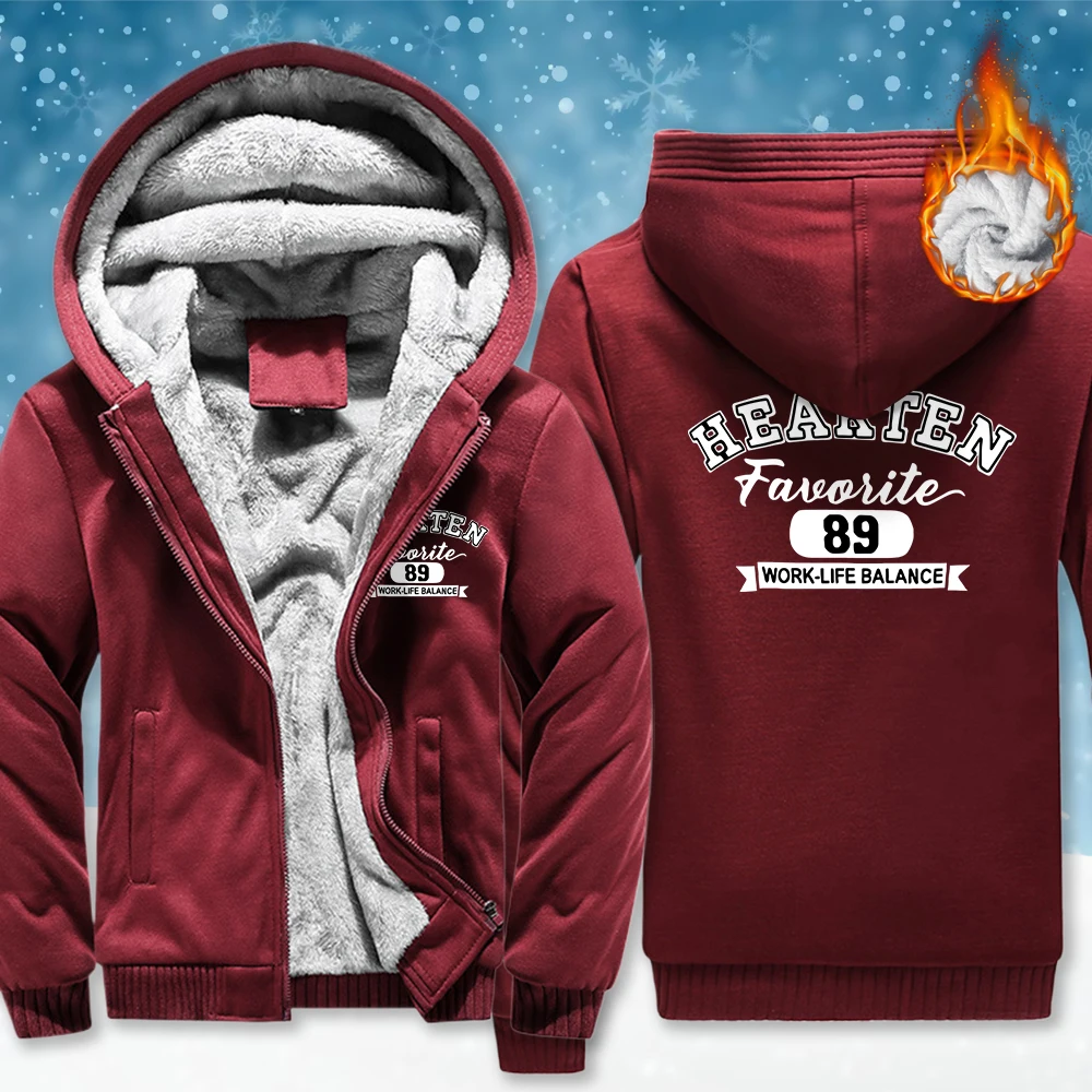 

Hearten Work Life Balance Zipper Thicken Jacket Men Fashion Loose Top Thicken Fleece Soft Pocket Hoodie Winter Male Clothing