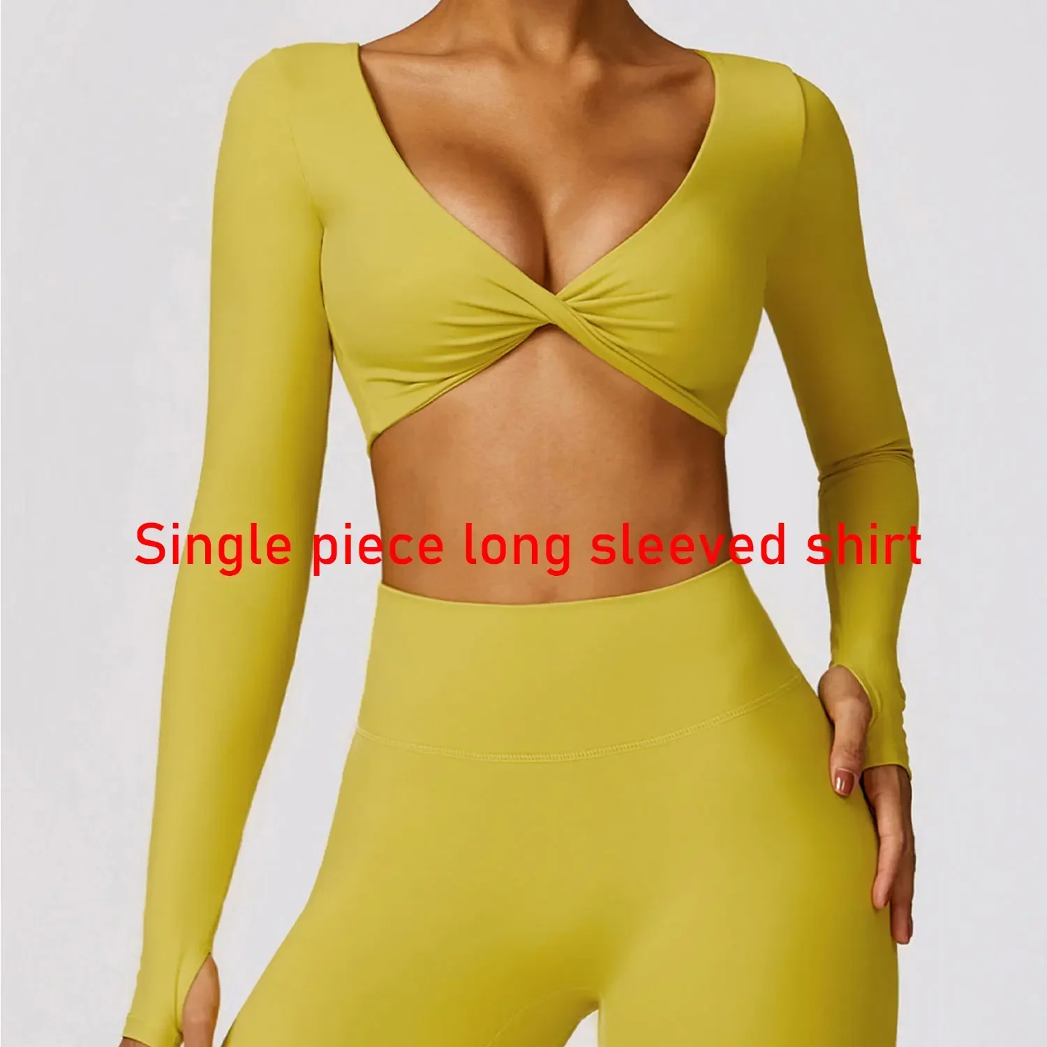 Yoga Shirts Long Sleeve Yoga Crop Tops Low Cut Bra Integrated Shirts Gym Shirt Workout Gym Top Insert Pads Slim Fit Sports Sexy