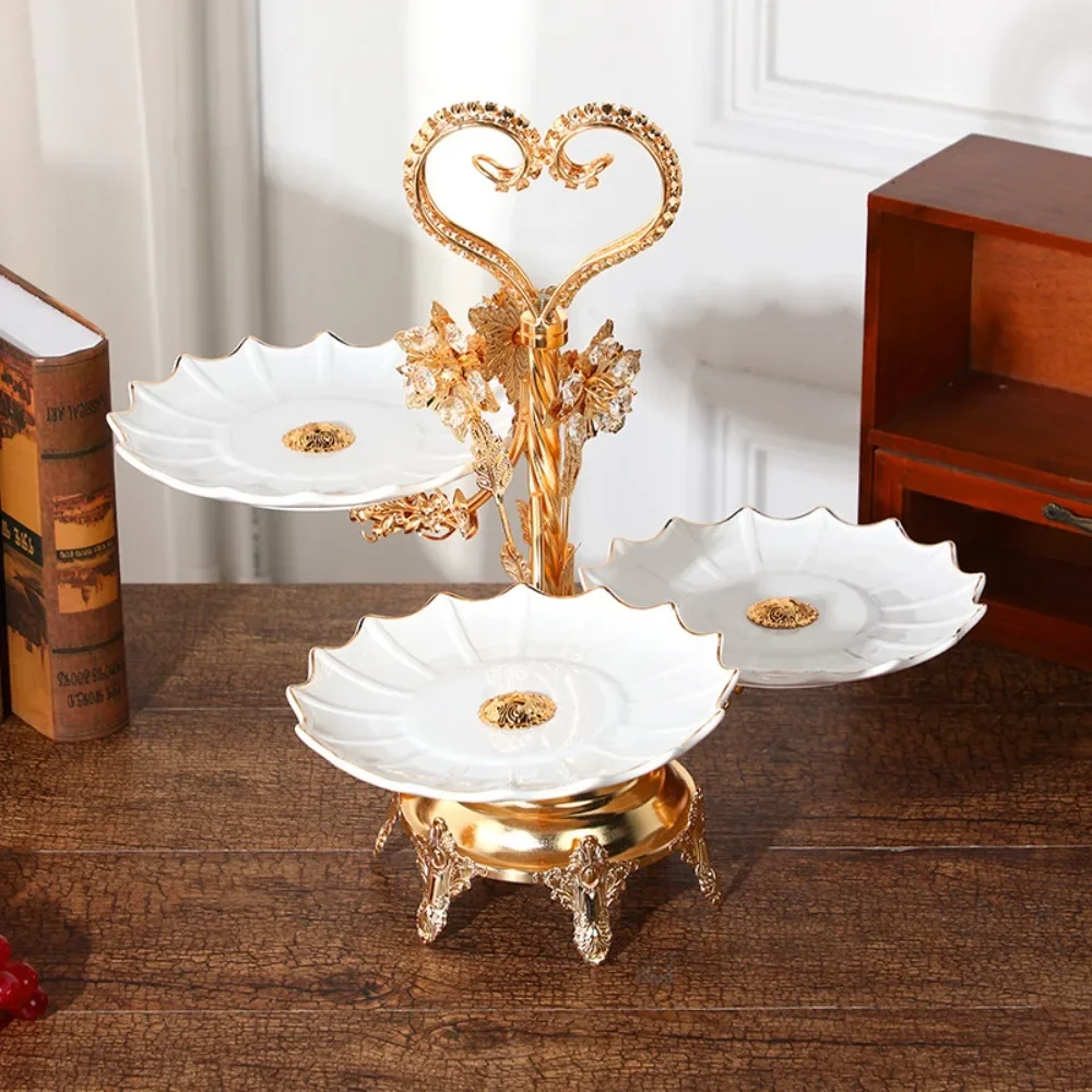 New light luxury high-end style fruit basket, classical and exquisite three-layer fruit snack fruit tray tabletop decoration han