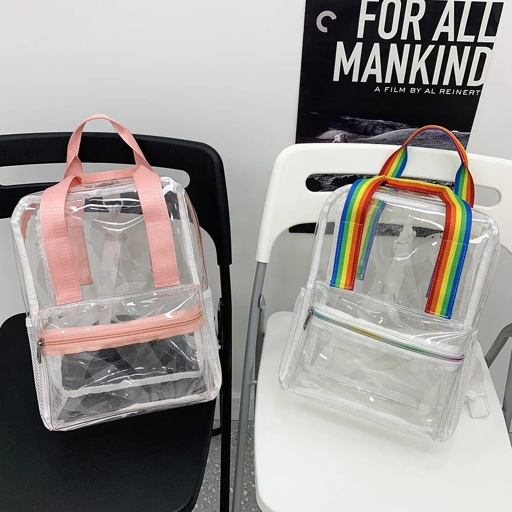 Women Transparent Tote Handbag Waterproof Simple Book Schoolbag Large Capacity Clear Double Shoulder Bag Female Outdoor Backpack