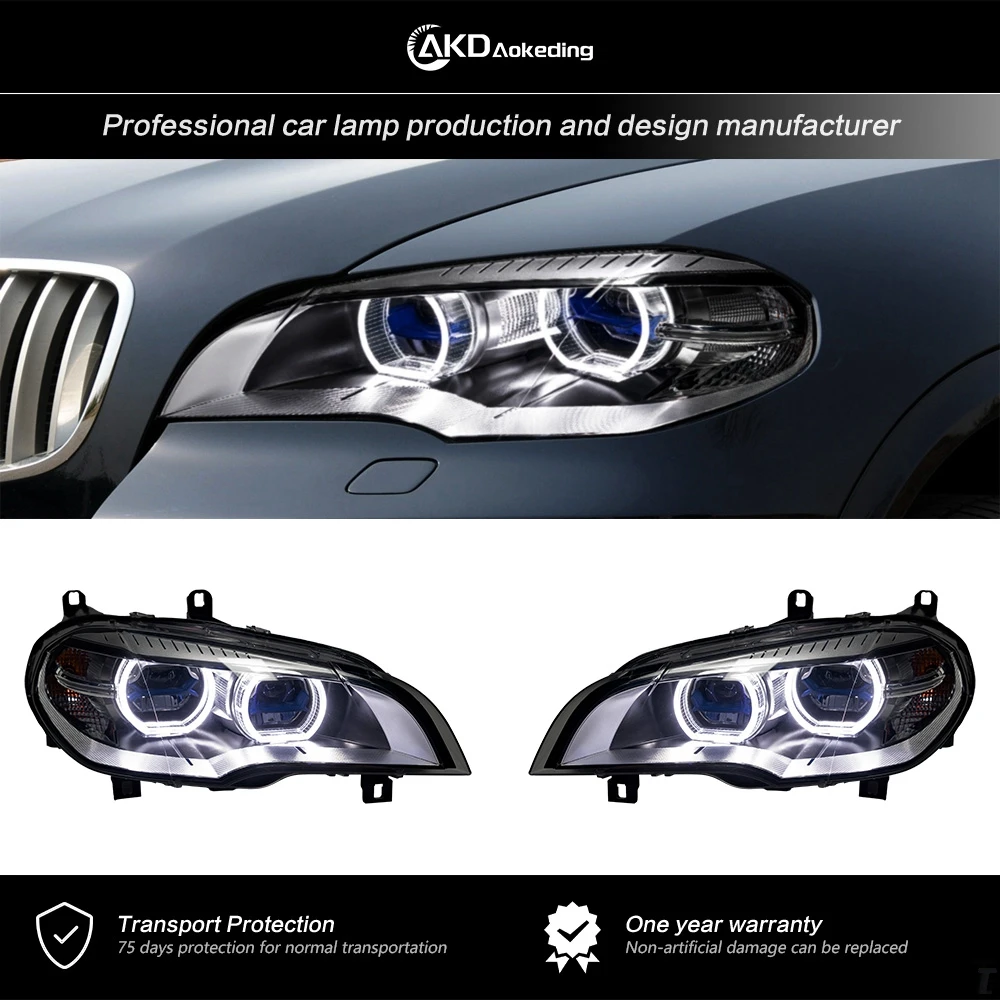 AKD Head Light For BMW X5 E70 2007-2013 Head Lamp Angel Eye Laser Style Replacement DRL lights Lighthouse Projector Facelift