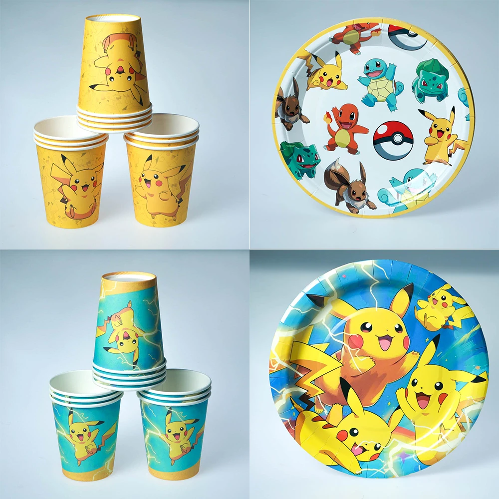60 Stück Pokémon Tischgeschirr Pikachu Geburtstagsdekoration Einwegbecher Teller Servietten Alles Gute zum Geburtstag Babyparty-Zubehör Spielzeug – Detail 4