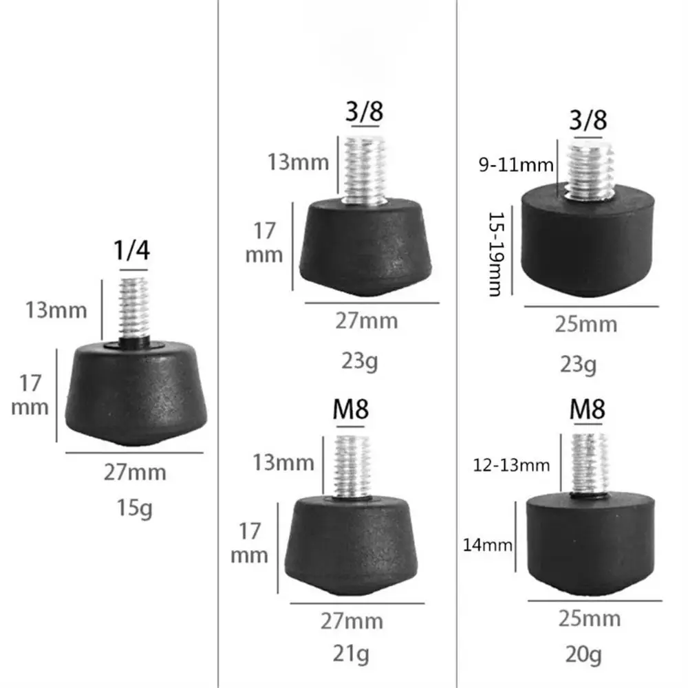 Pie de goma para trípode antideslizante, 3/8 1/4 pulgadas, montaje de pies, almohadilla para pie monopié, punta de goma, tornillos M8, alfombrilla para pies de trípode