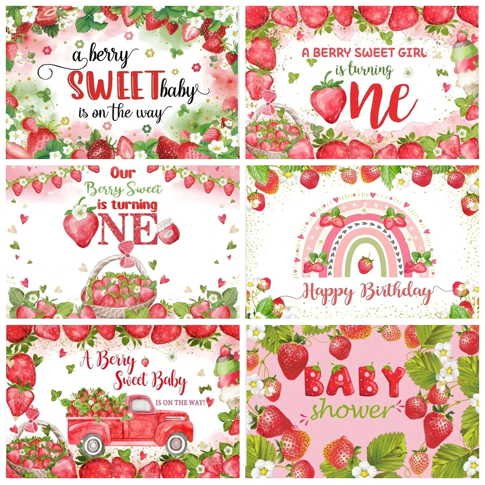 

Custom Strawberry Newborn Baby Shower Photography Backdrop Kids Girls Sweet One 1st Birthday Party Background Photo Studio Props