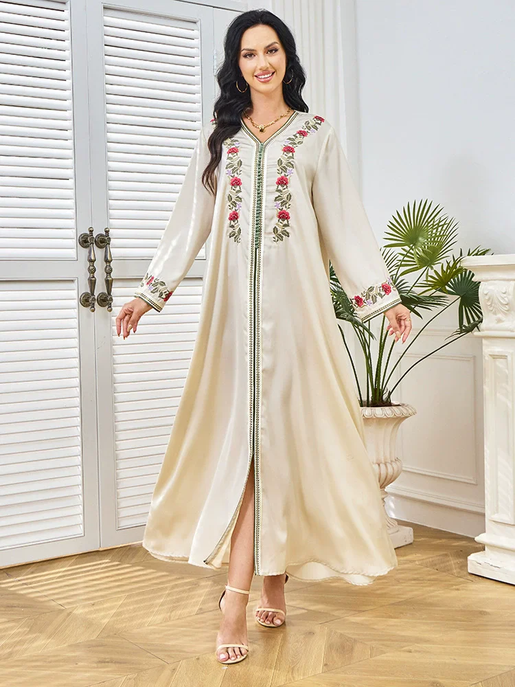 

Ближний Восток, Саудовская Аравия, Дубай, Turkiye, однотонное платье, вышитое платье, мусульманское роскошное модное платье с разрезом по краю