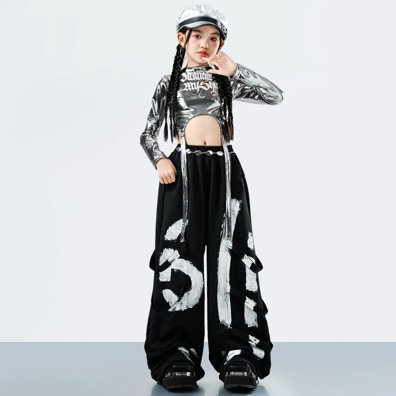 Fantasia de Dança Hip Hop Estilo Streetwear Y2K Coreano para Meninas, Conjunto de Roupas para Performance Infantil