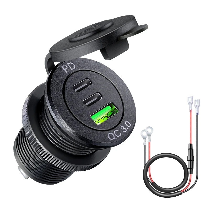 Quick Charge  PD USB C Car Charger Socket Waterproof 12V Dual USB Socket  Waterproof 12V/24V USB Fast Charging Socket Power