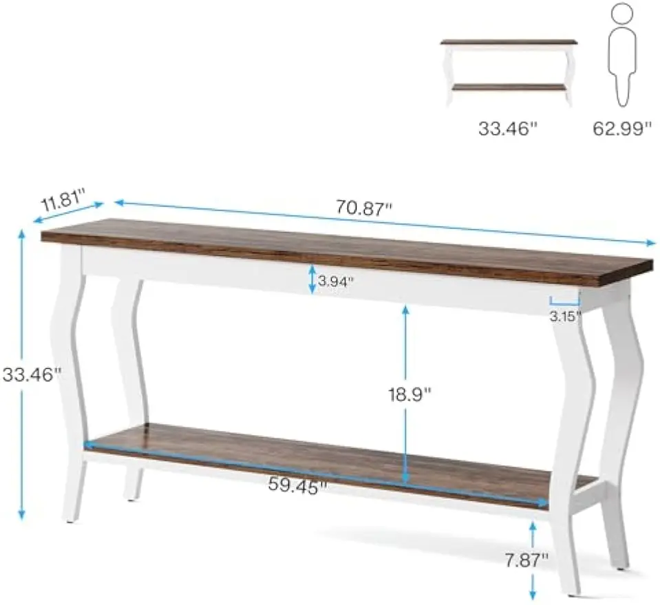 Tribesigns 70.9 Inches Extra Long Sofa Table Behind Couch, Vintage Console Entry Table with 2-Tier Storage for Hallway, Entryway