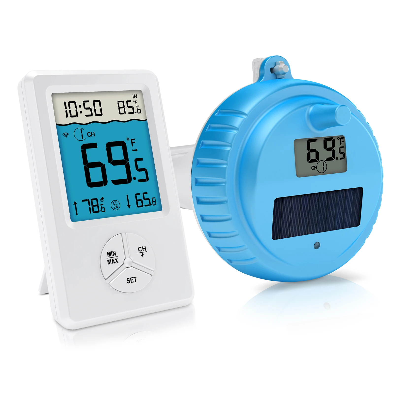 Kabelloses Schwimmendes Pool-Thermometer IPX8 Wasserdicht 8-Kanal Innen- und Außen-Wassertemperatur-Monitor für Pool und Spa