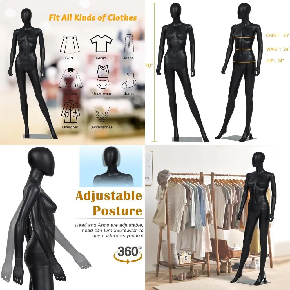 

Регулируемый манекен для демонстрации одежды с металлической подставкой, реалистичный, для шитья и витрин, черный