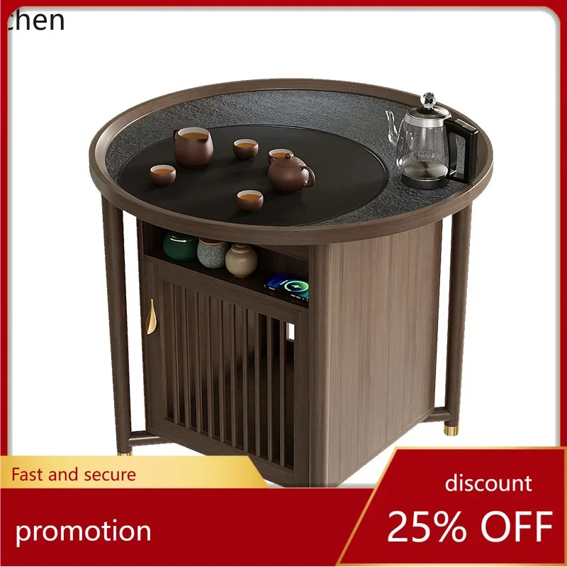 W5.19 Solid Wood Balcony Tea Table and Chair Set, Dual-use Mobile Tea Table for Small Household