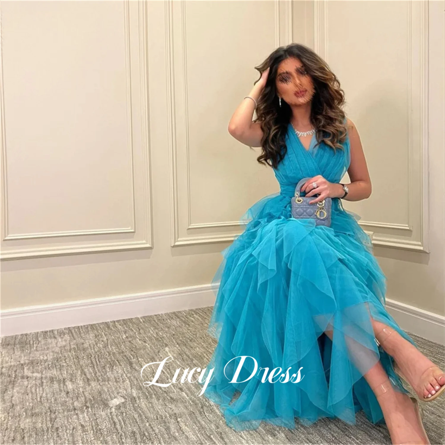 Lucy Layered V-neck Eid Dress Graduation Gown Mesh Party Luxury Evening Dresses 2024 Happy Sharon Ball Gowns Prom Wedding