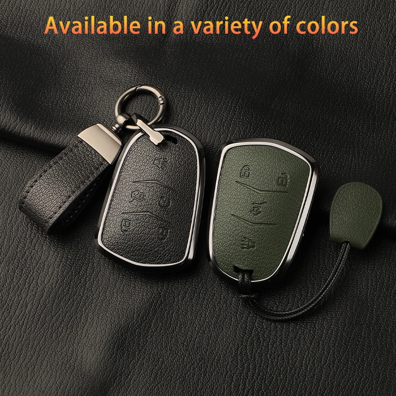 Leather Car Key Case Cover For Cadillac ATS CT6 CTS DTS XT5 Escalade ESV SRX STS XTS ELR 2014 - 2018 Remote Key Holder Keychain