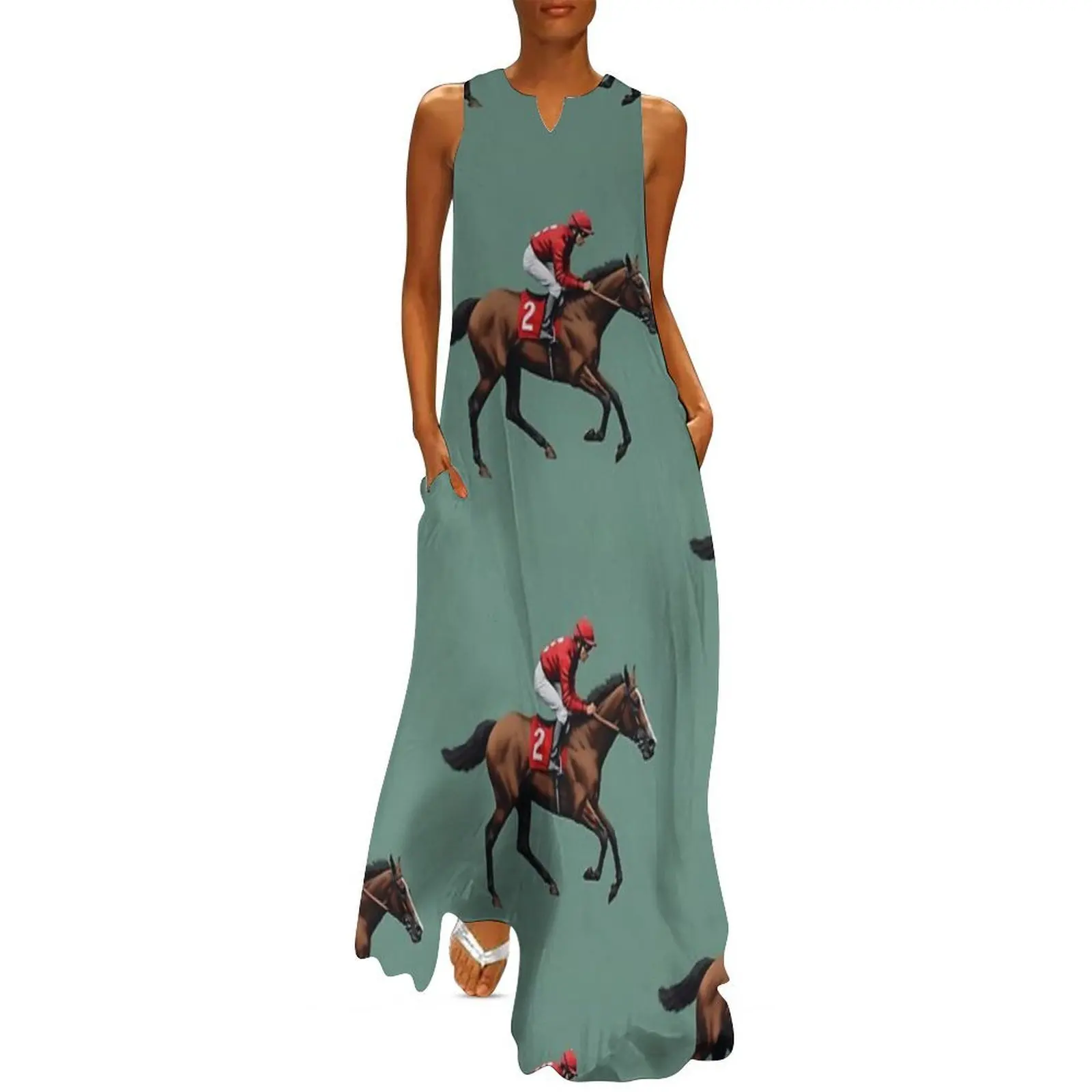 

Race Horse and Rider in Red Long Dress sensual sexy dress for women summer women's dress 2025 dresses for woman 2025