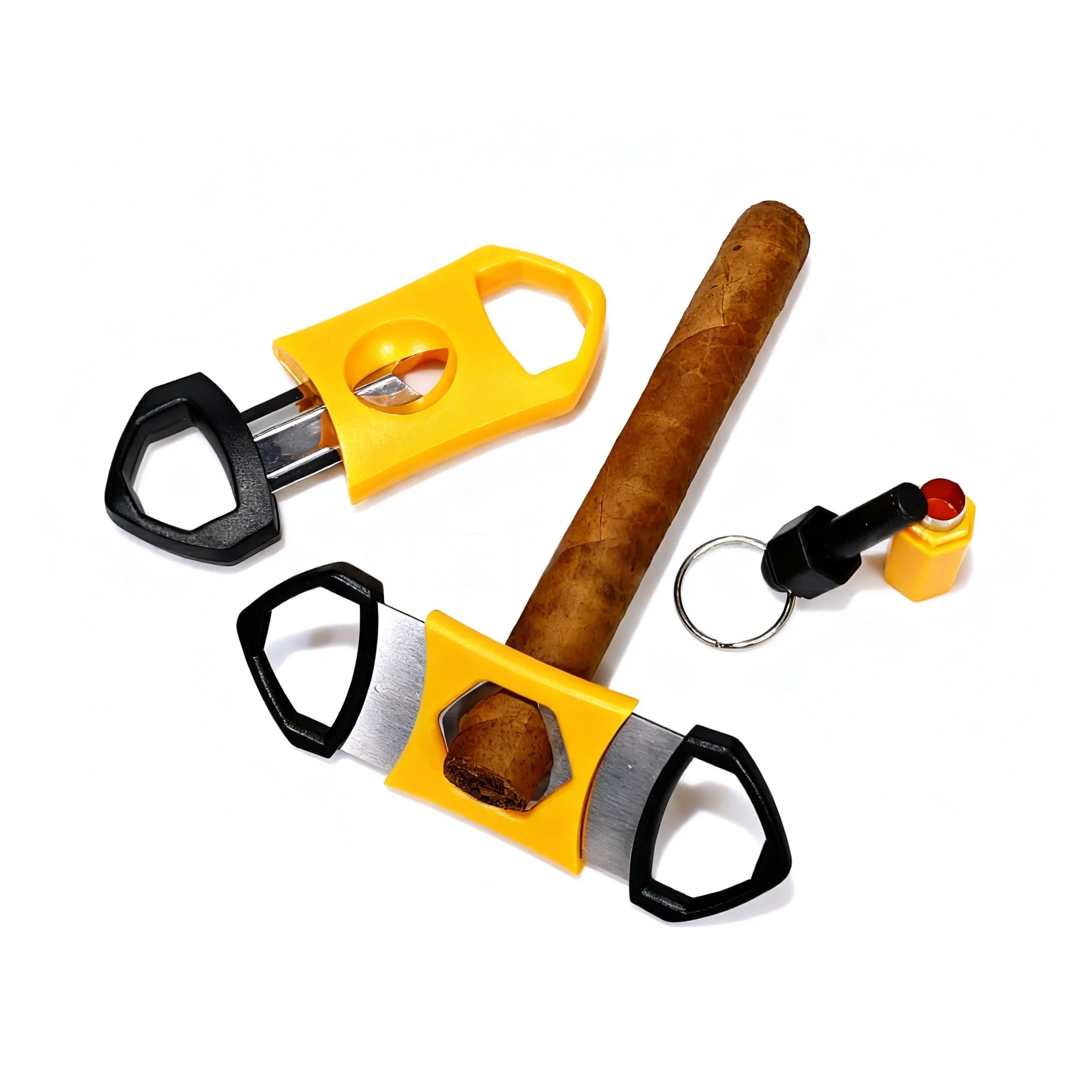 1Set 3 in1 Cigar Cutter Set Portable Straight V Cut Punch Tool Stainless Steel Sharp Smooth Cigar Clipper
