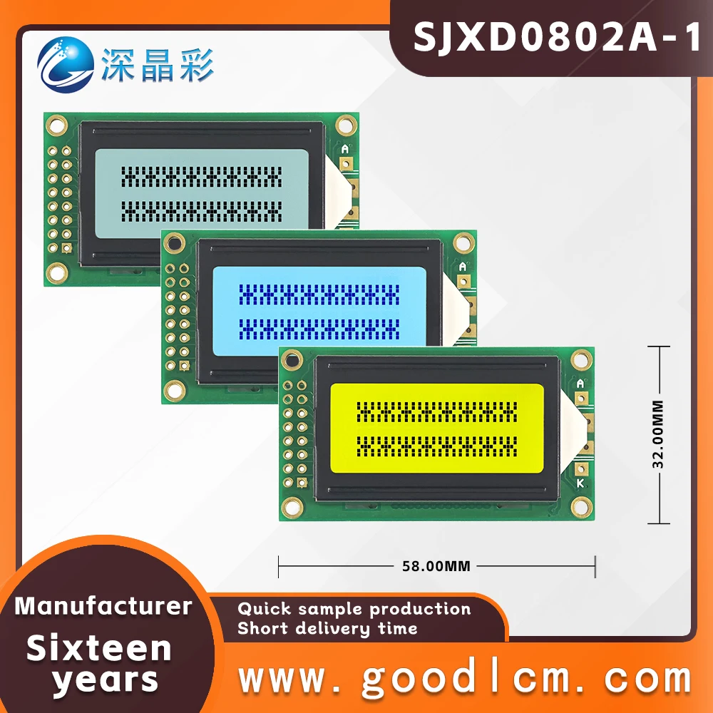 Industrial control Russian characters LCD 0802 display screen JXD0802A-1 Parallel small size 8X2 character LCM display module