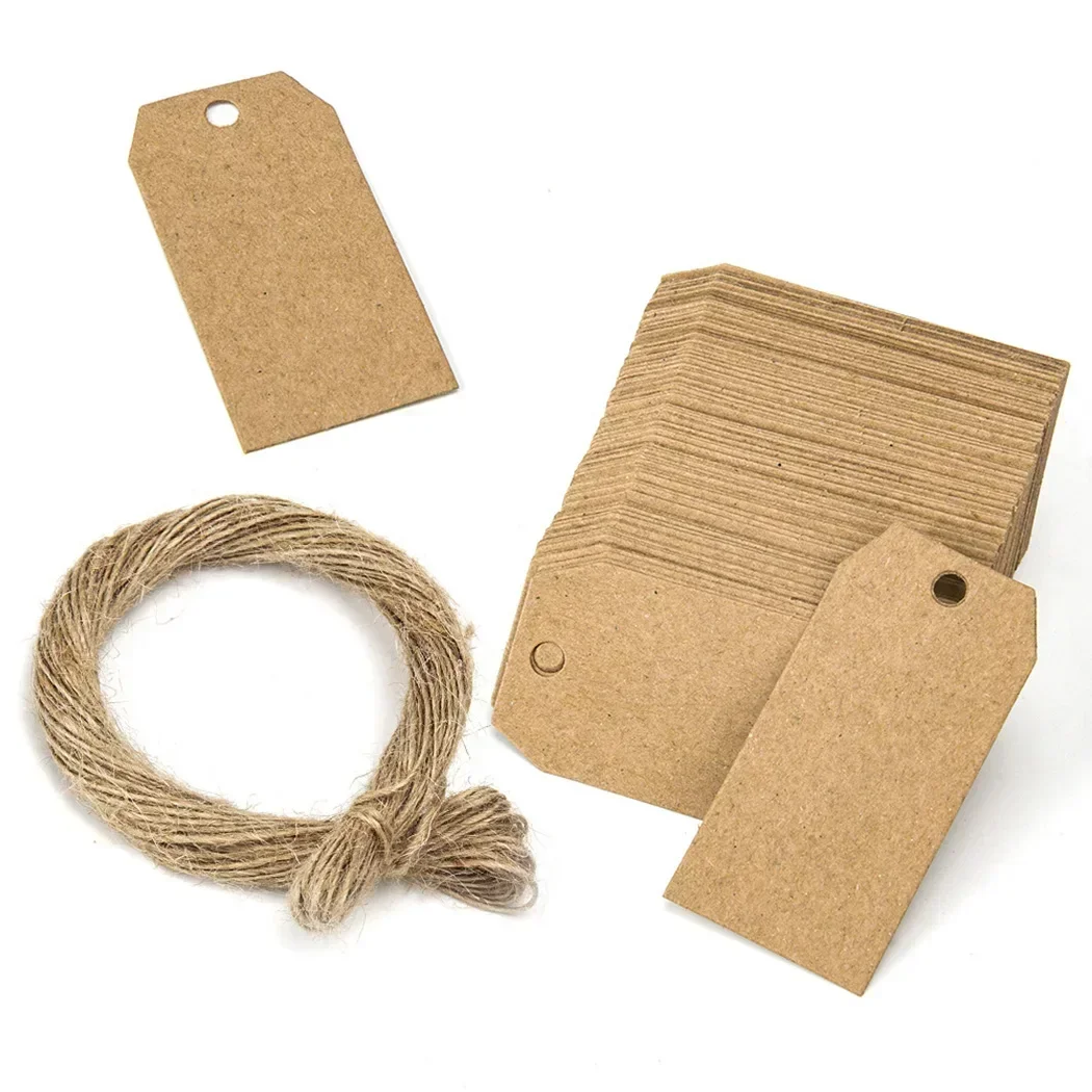 100pcs Kraft Paper Tags Gifts Tags Blank Hanging Tags With Wedding Birthday Christmas Party Gifts Tags Cookie Packaging Supplies