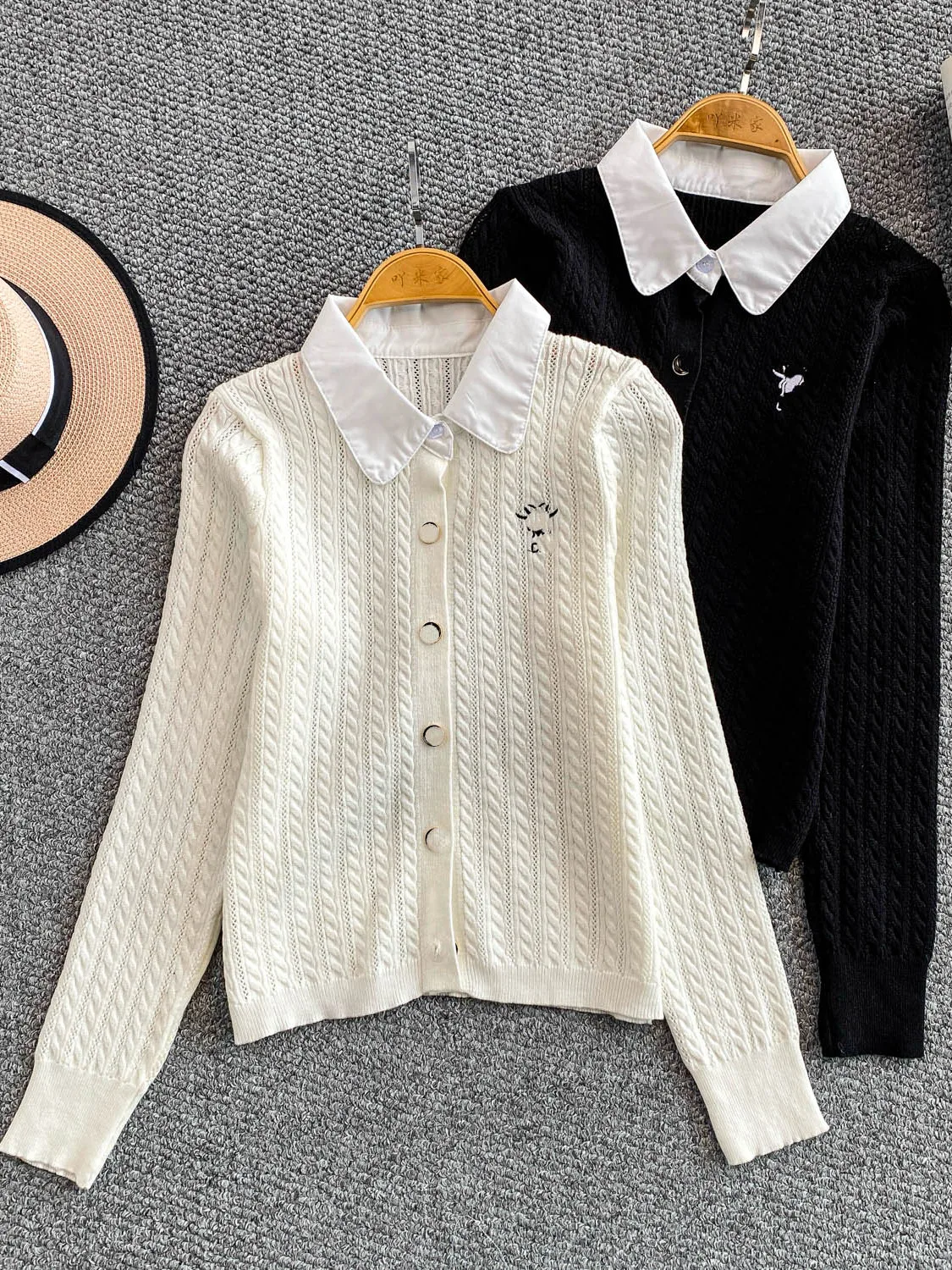 Zoete Jeugdige Twist Splice Kraag Jaet Dames Vroege Herfst Unieke Mooie Enkele Knop Gebreide Trui Pendelen Sle K...