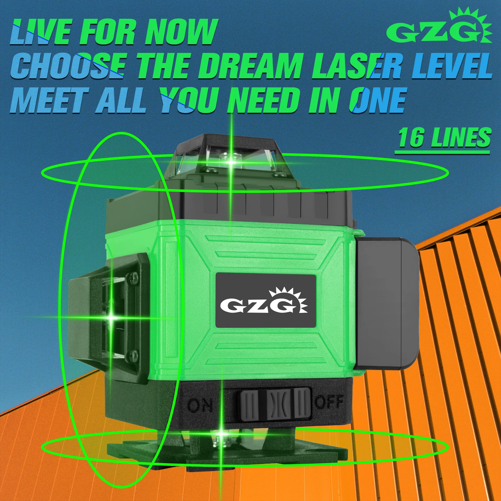 GZG 16-Line Laser Level Pro, USB Cable 18650 Lithium Battery, 0.4-1mW Green Beam for Construction, DIY Projects