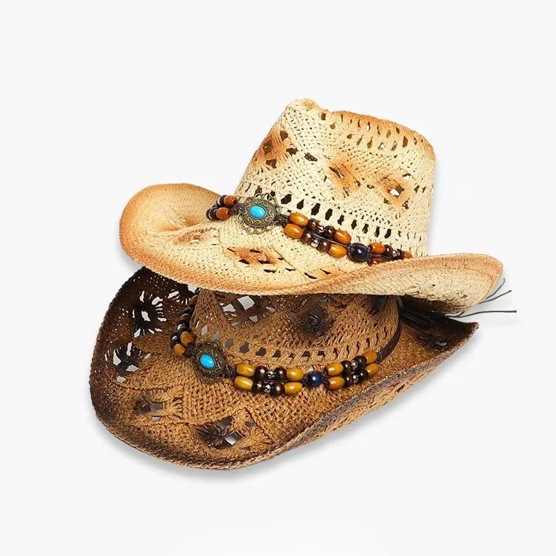 Neue Stroh Cowgirl Hut Unisex Strand Hut Kuh Junge Hut Mit Hut Band Für Männer Frauen Atmungsaktive Leichte Sonnenschutz – Detail 4