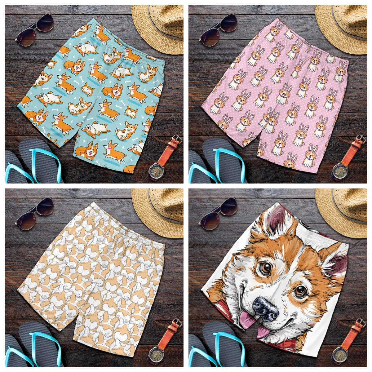 

Funny Anime Corgi Graphic Beach Shorts for Men 3D Print Dogs Board Shorts Sports Gym Swim Trunks Swimsuit Homme Cool Ice Shorts